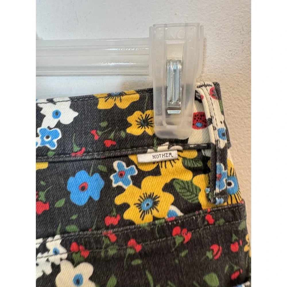 Mother‎ High Waisted Smoky Double Ankle Jeans Womens 26 Black Floral Play Date